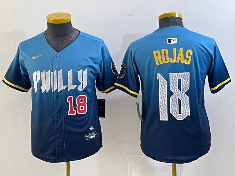 Youth Philadelphia Phillies #18 Johan Rojas Blue 2024 City Connect Limited Stitched Jerseys,We sell and wholesale Youth Philadelphia Phillies #18 Johan Rojas Blue 2024 City Connect Limited Stitched Jerseys on line form chian!